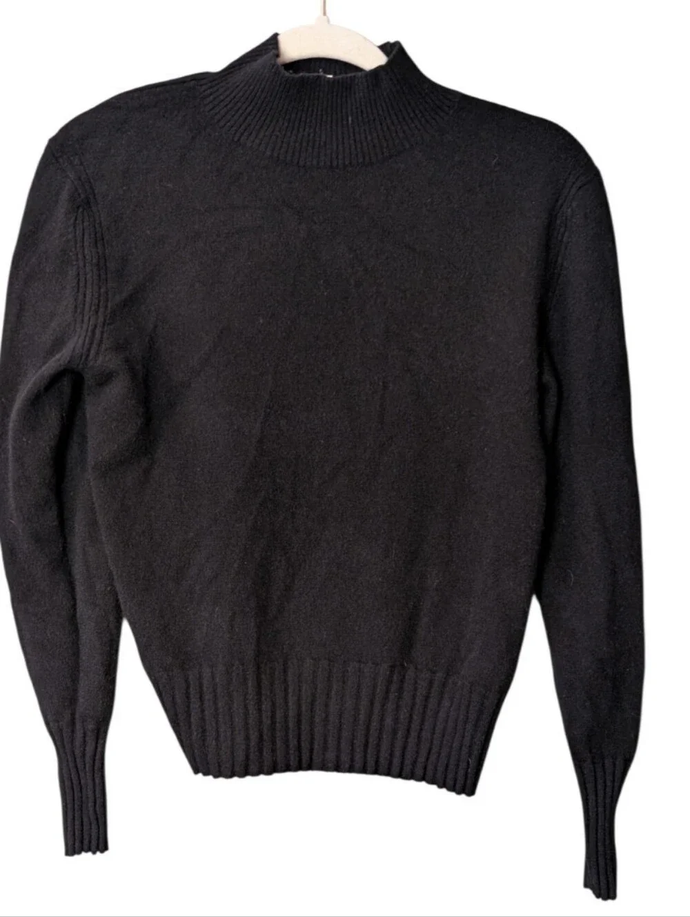 J.Crew 100% Cashmere Mockneck Sweater AD349 black curved hem ribbed size Small